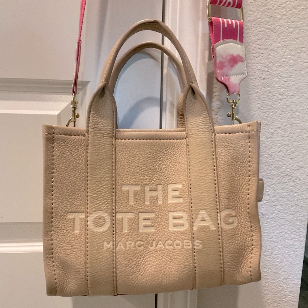 Marc Jacobs Beige leather Tote with Pink Webbing Strap